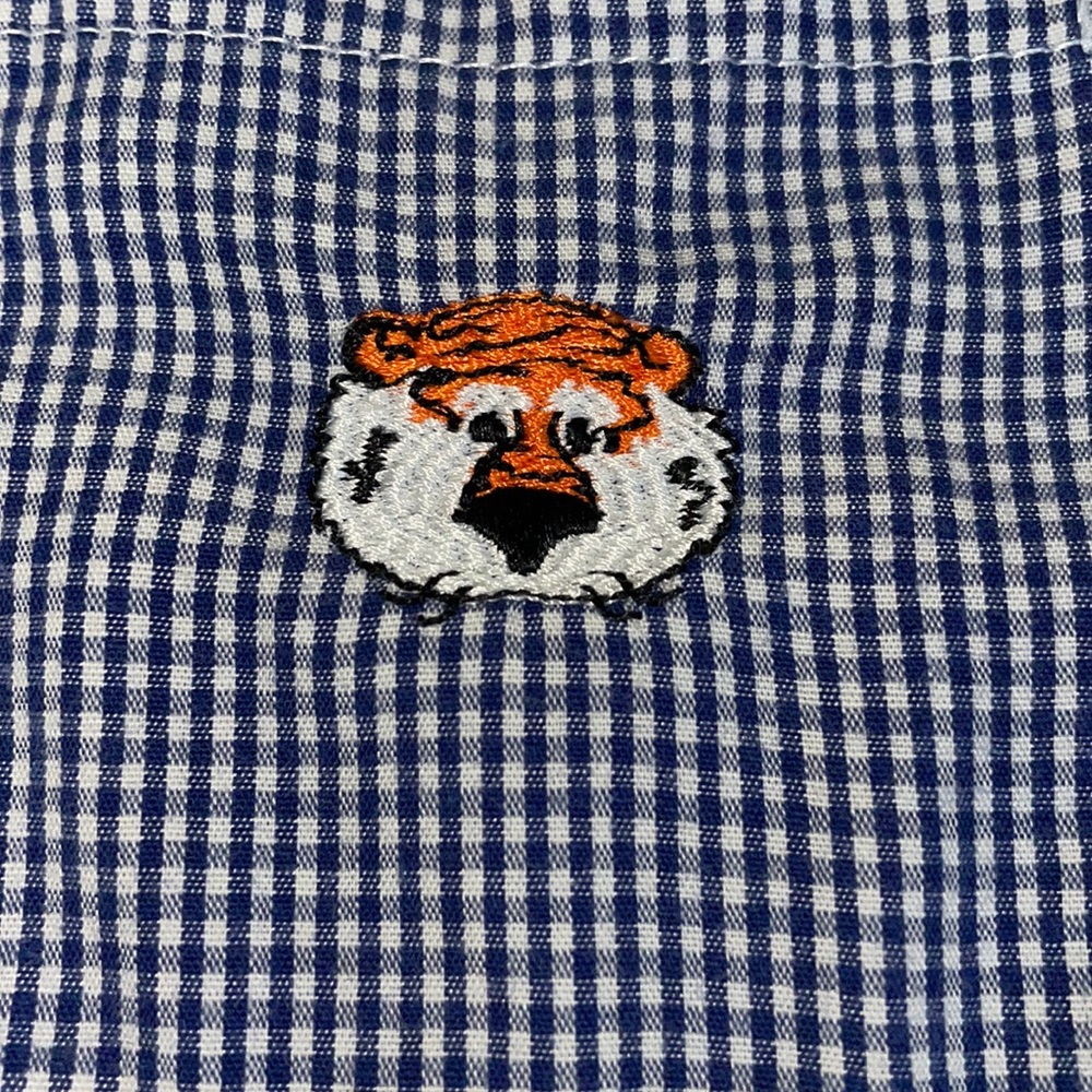 Adorable auburn button down shirt with aubie embroidered